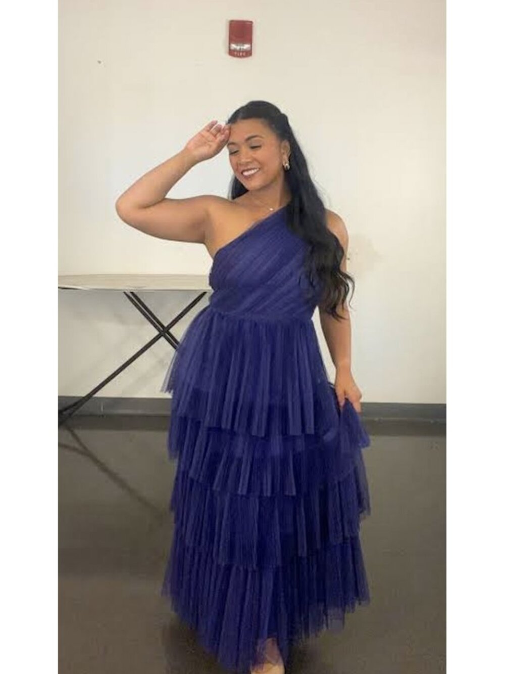 HUTCH Xala One-Shoulder Tiered Pleated Tulle Maxi Dress in Purple Size US 4